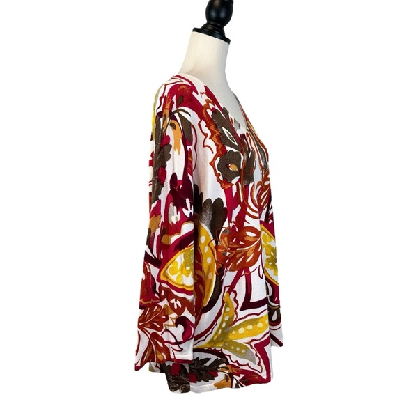 Chico’s V-Neck Sweater Touch of Cashmere Red Cream Multicolor, Size 3 (US 16/XL) - Picture 6 of 14